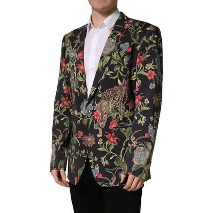 Dolce & Gabbana Multicolor Floral Leopard 1 Button Men Suit Jacket