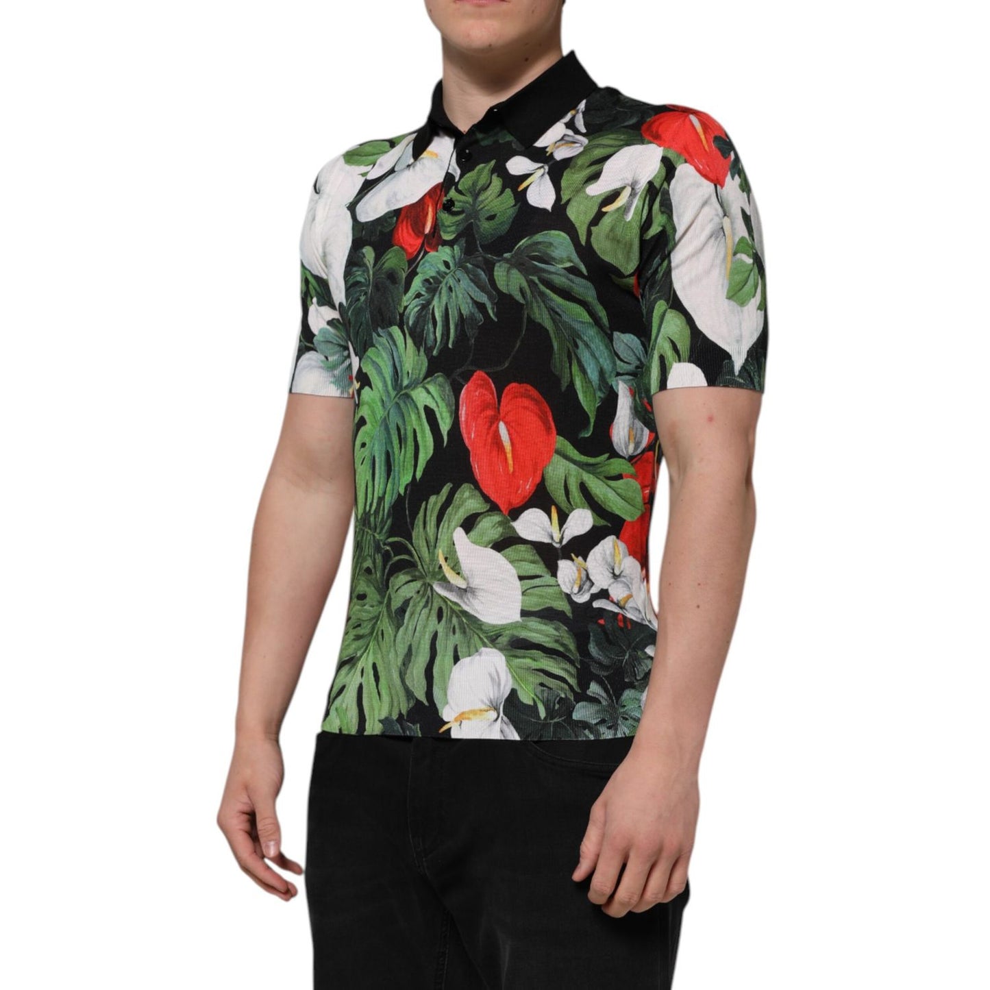 Dolce & Gabbana Multicolor Floral Silk Collared Polo T-shirt