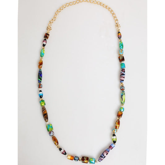 Dolce & Gabbana Multicolor Murano Glass Beads Gold Chain Jewelry Necklace