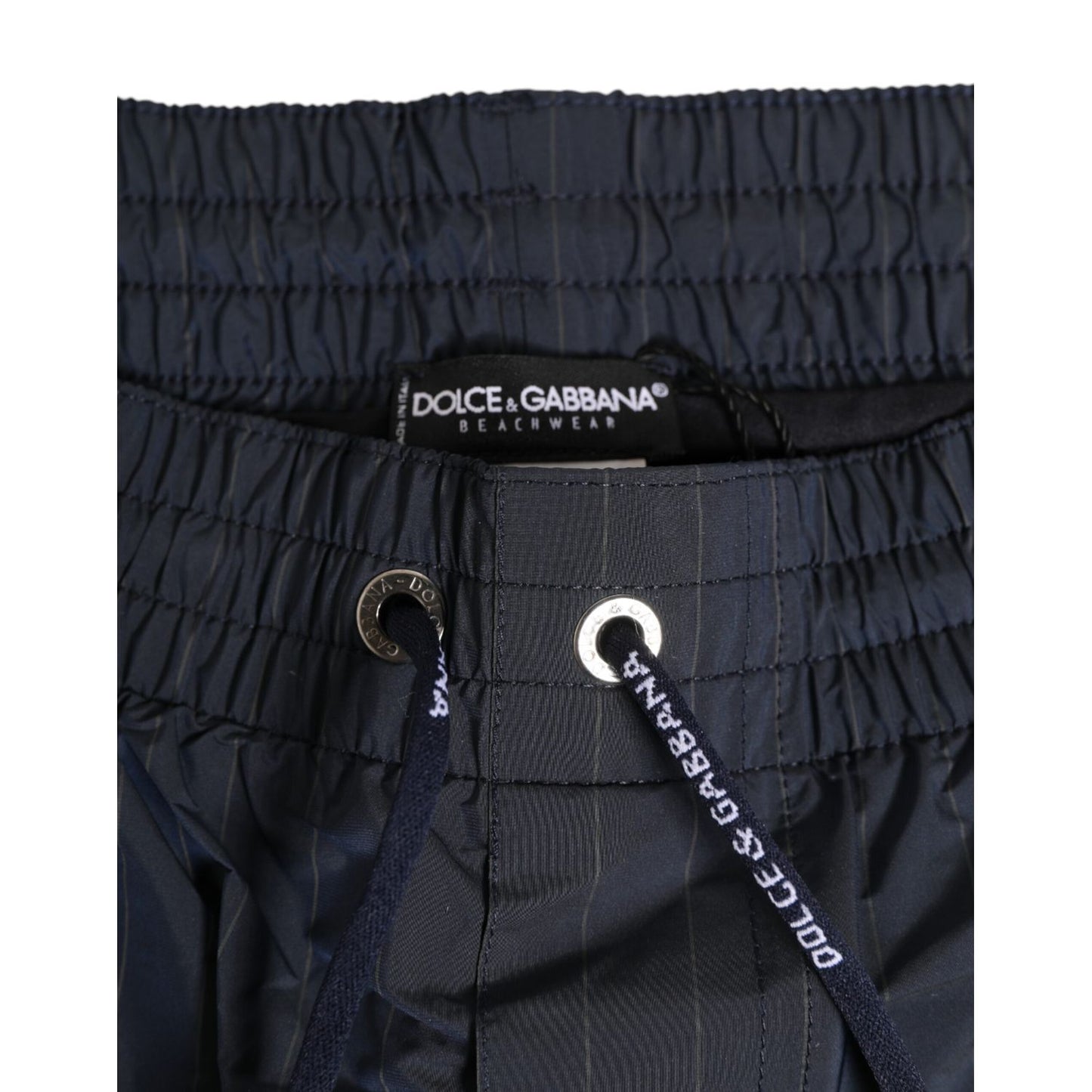 Dolce & Gabbana Navy Blue Polyester Nylon Pinstripe Men's Swimwear