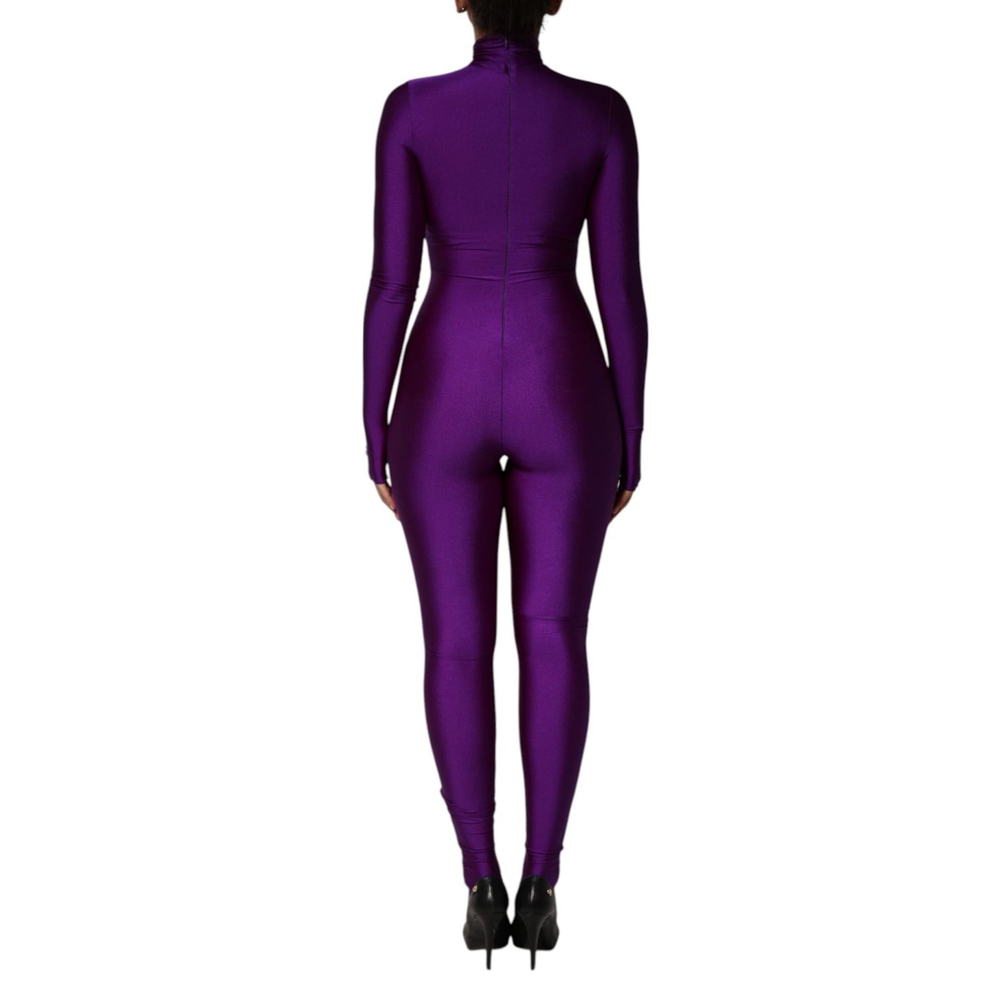 Dolce & Gabbana Purple Nylon Turtleneck Bodycon Jumpsuit Dress