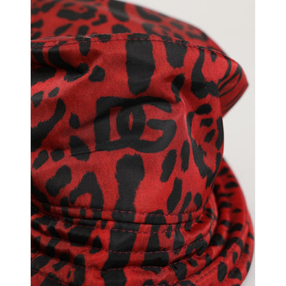 Dolce & Gabbana Red Black Nylon Leopard Print Bucket Men Cap Hat