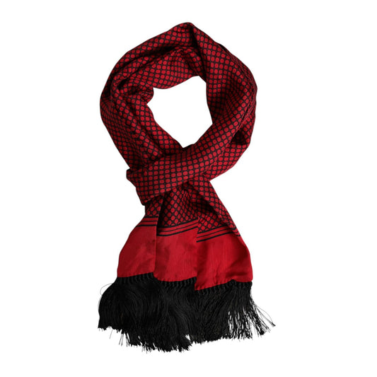 Dolce & Gabbana Red Dotted Silk Fringes Men Foulard Scarf