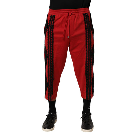 Dolce & Gabbana Red Embroidered Casual Cropped Trouser Pants