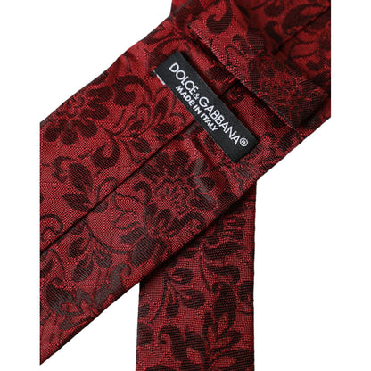 Dolce & Gabbana Red Floral Brocade Silk Adjustable Men Tie, luxury red silk tie with floral pattern, made in Italy