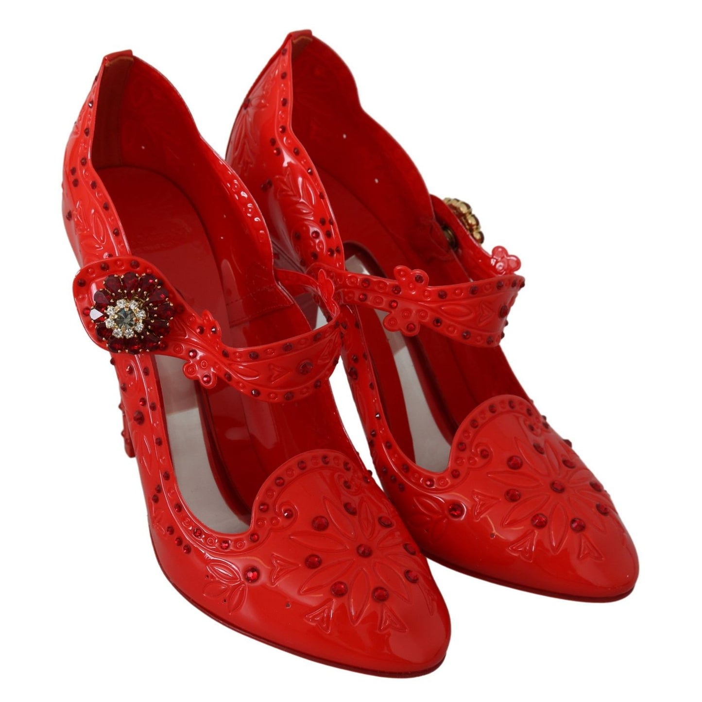 Dolce & Gabbana Red Floral Crystal CINDERELLA Heels Shoes