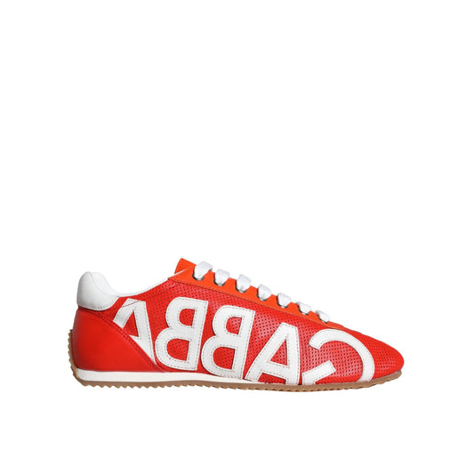 Dolce & Gabbana Red White Leather Logo Casual Sneakers Shoes, multicolor, luxury low-top sneakers, 100% leather, exclusive design.