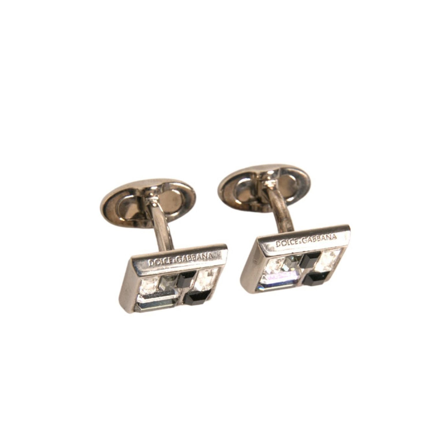 Dolce & Gabbana Silver Plated Brass Pin Crystal Cufflinks