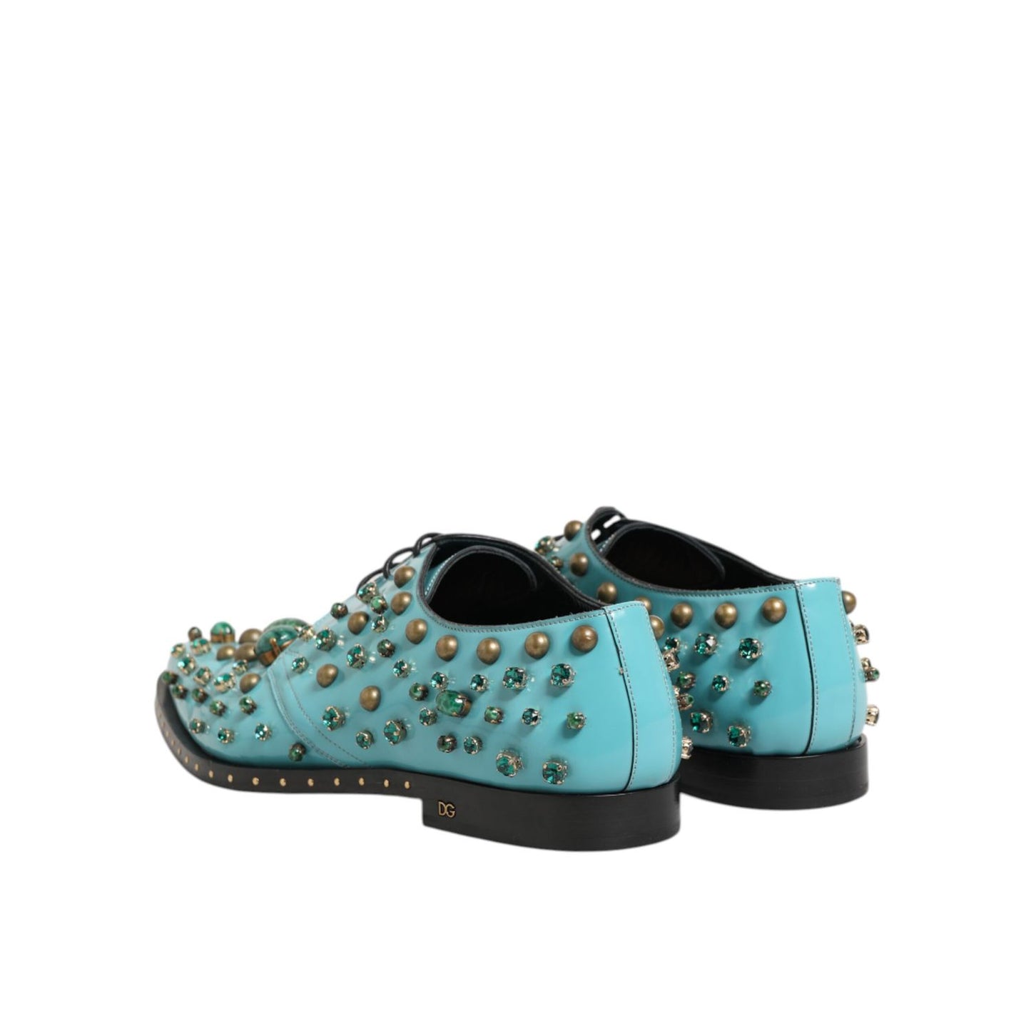 Dolce & Gabbana Turquoise Crystal Embellished Men Derby Shoes