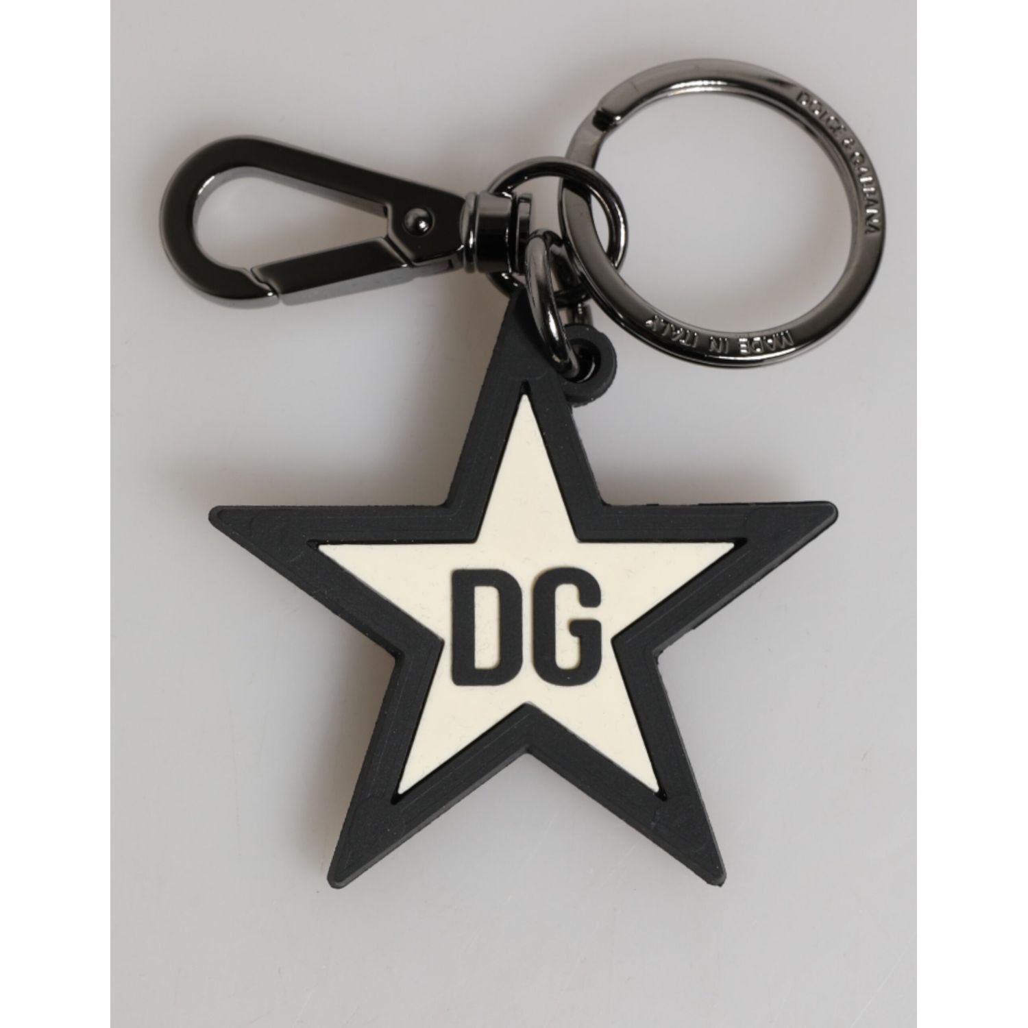 Dolce & Gabbana White Black DG Logo Star Rubber Men's Keychain Keyring
