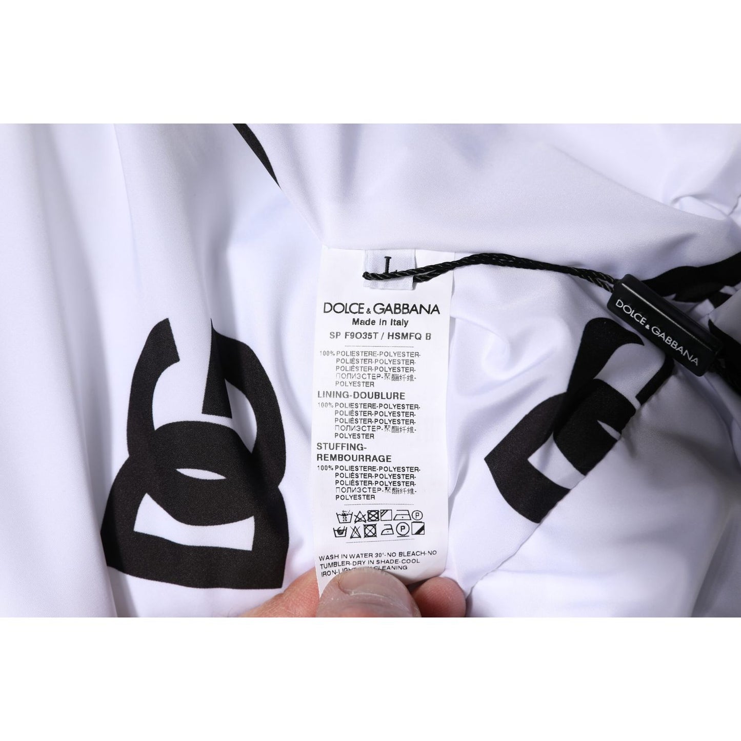 Dolce & Gabbana White Black DG Mania Polyester Puffer Jacket