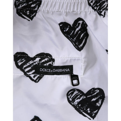 Dolce & Gabbana White Black Heart Print Men Boxer Short Swimwear