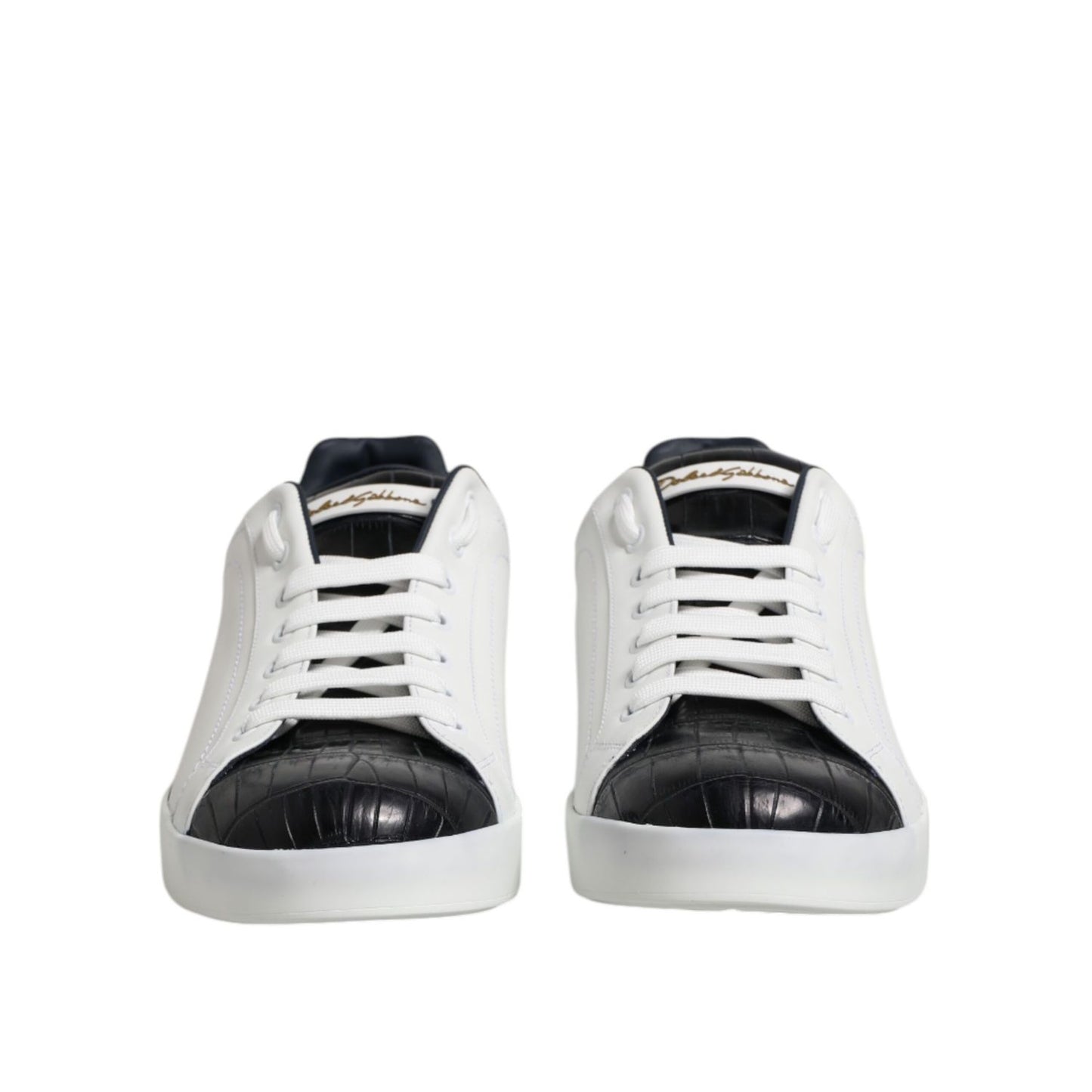 Dolce & Gabbana White Black Leather Portofino Sneaker Shoes