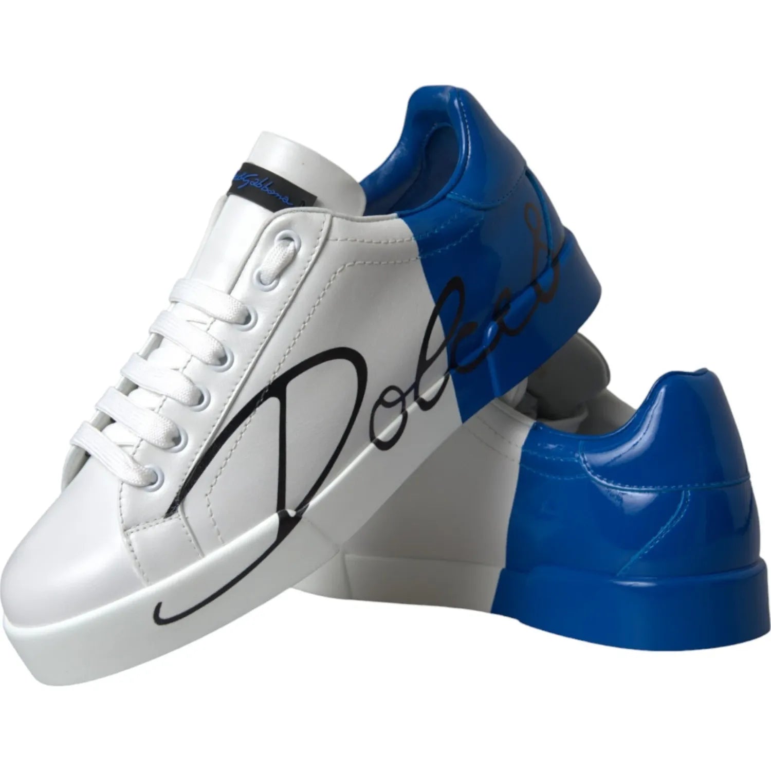 Dolce & Gabbana White Blue Logo Low Top Leather Sneakers Shoes