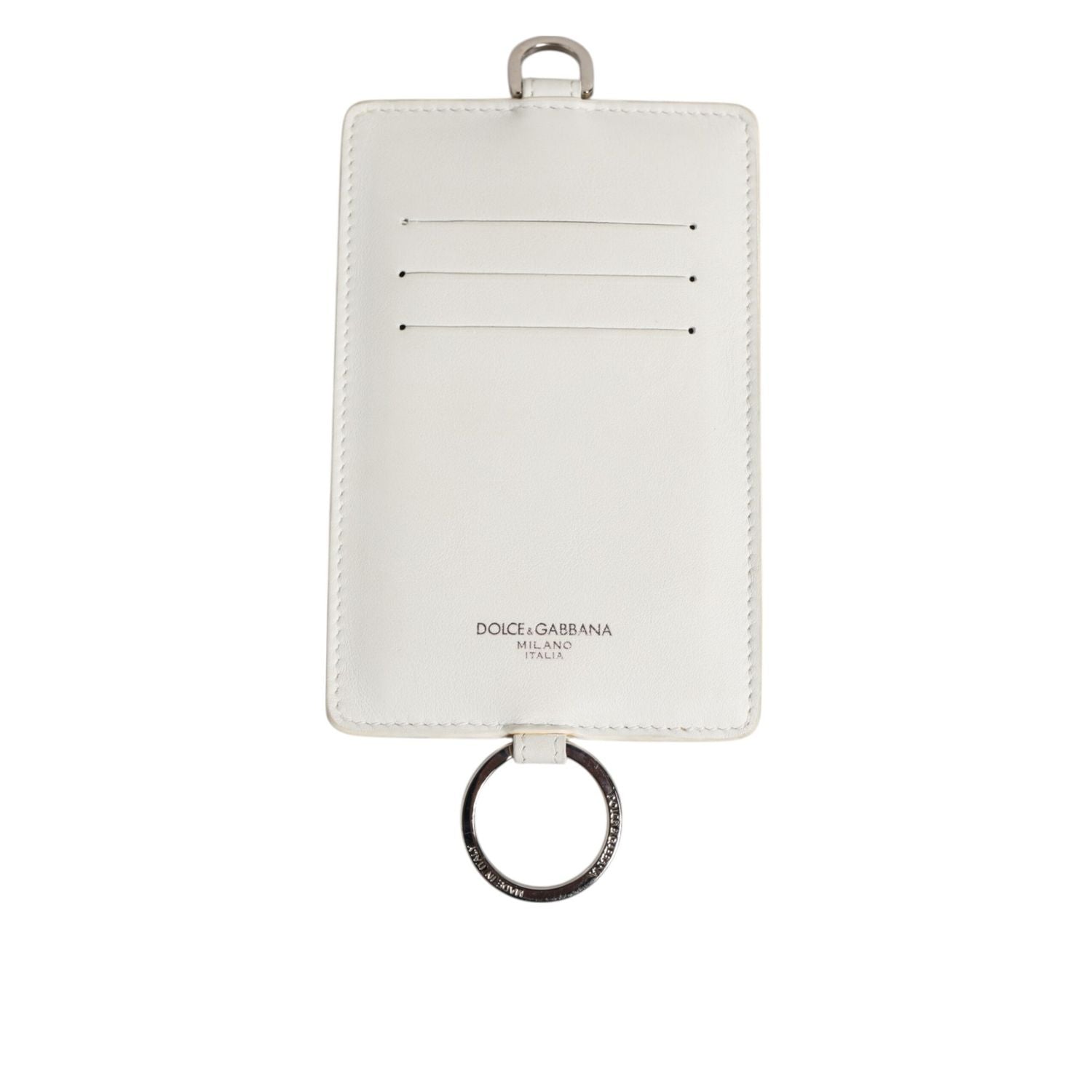 Dolce & Gabbana White Calf Leather Lanyard Logo Card Holder Men Wallet