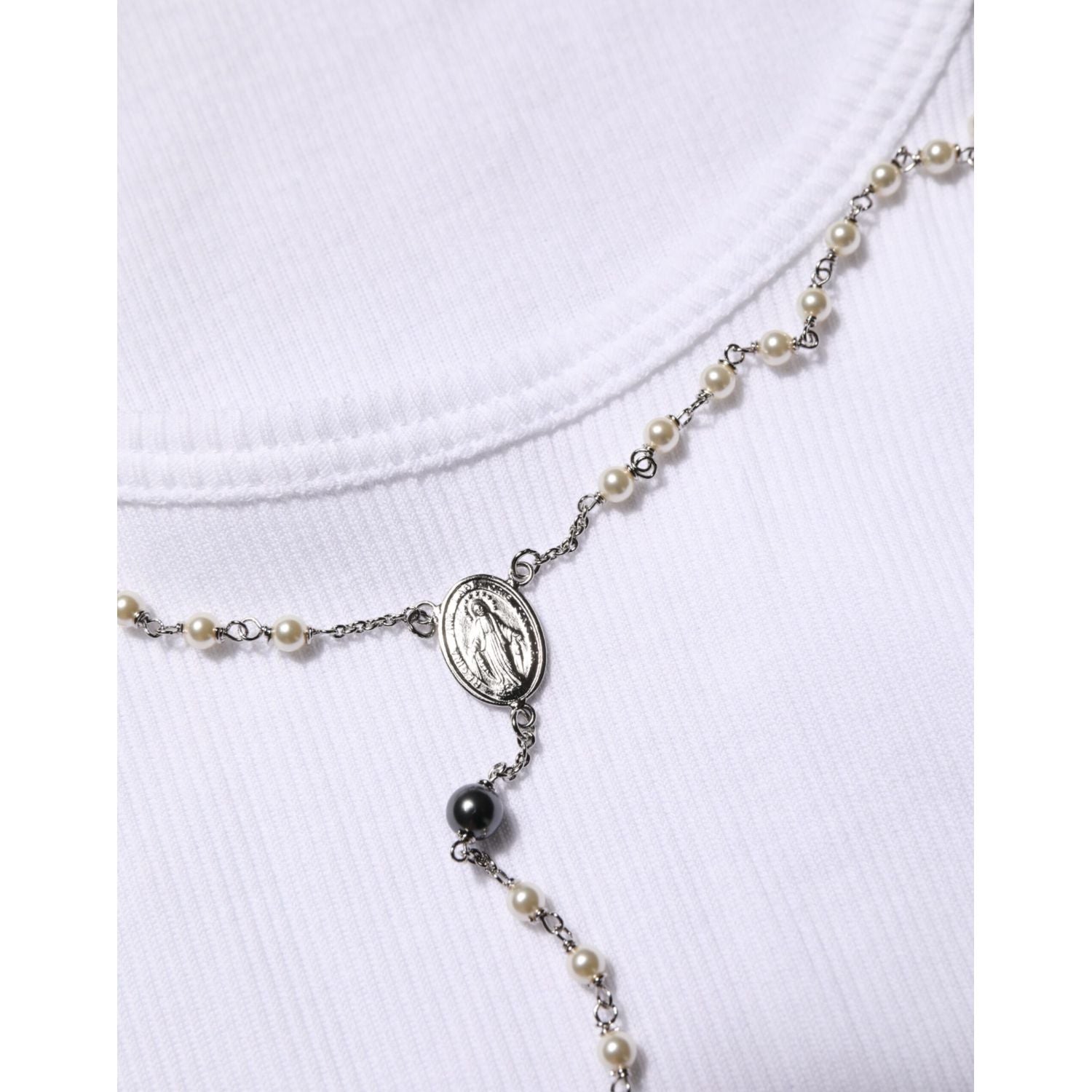 Dolce & Gabbana White Cotton Chain Necklace Tank Top T-shirt