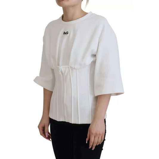 Dolce & Gabbana White Cotton Corset Stretch Top T-shirt