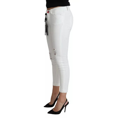 Dolce & Gabbana White Cotton Distressed Pretty Fit Denim Jeans