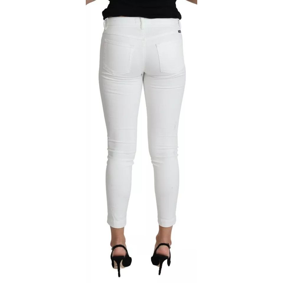 Dolce & Gabbana White Cotton Distressed Pretty Fit Denim Jeans