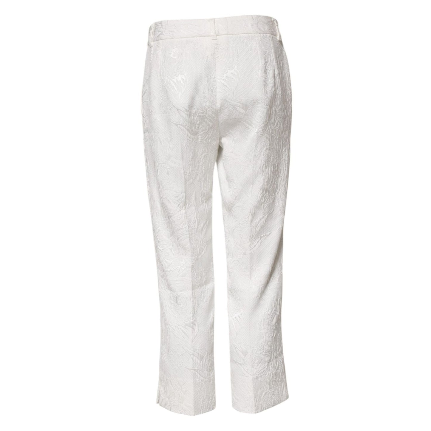 Dolce & Gabbana White Cotton Floral Jacquard Pants