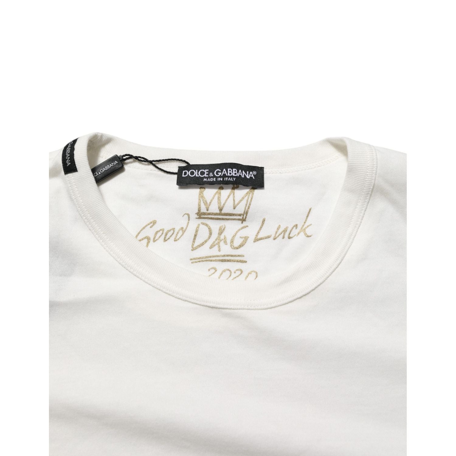 Dolce & Gabbana White Cotton Goodluck 2020 Crew Neck T-shirt