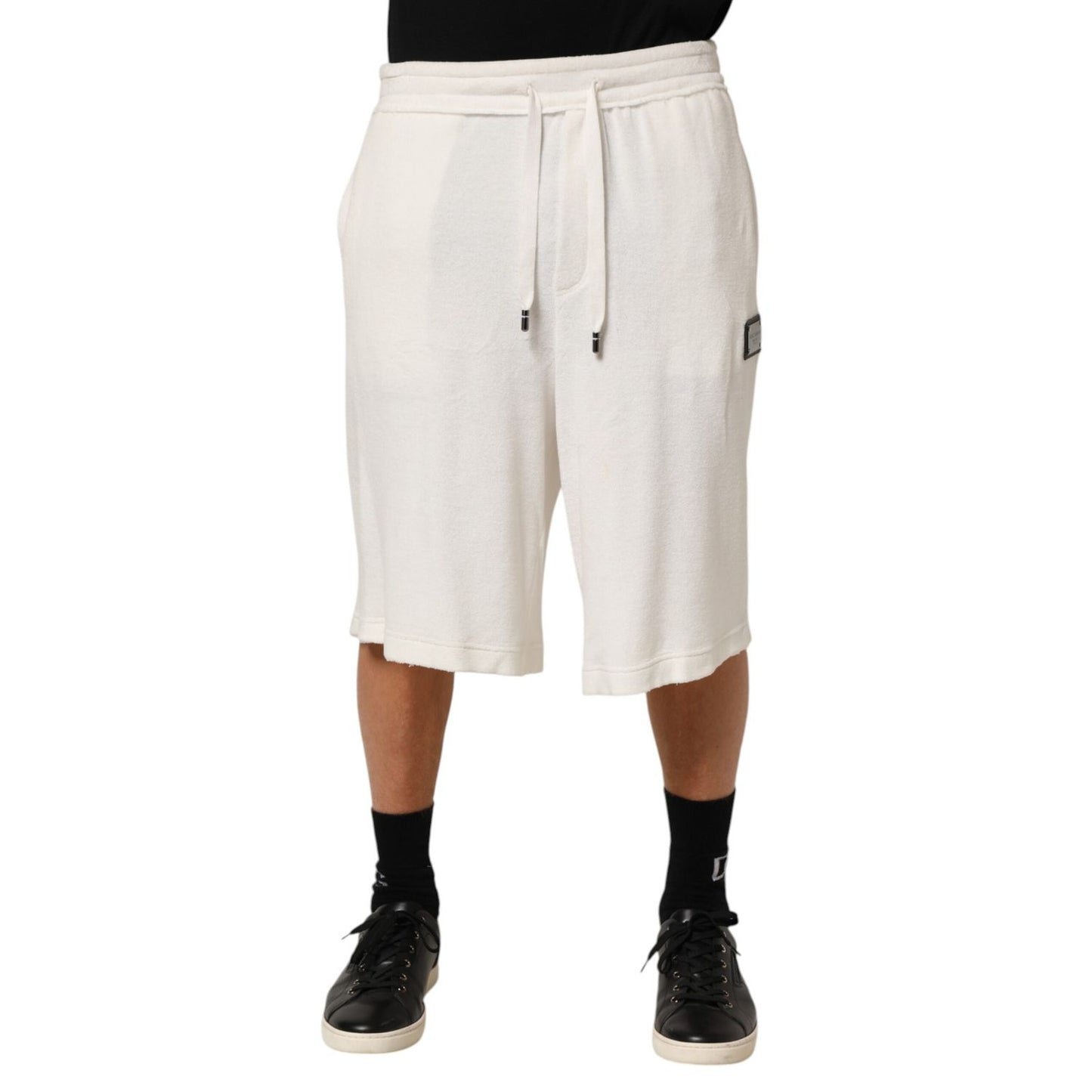 Dolce & Gabbana White Cotton Logo Plaque Men Bermuda Shorts