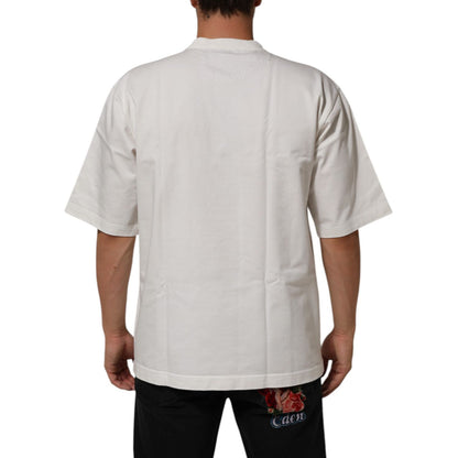 Dolce & Gabbana White Cotton Logo Print Crew Neck Men T-shirt