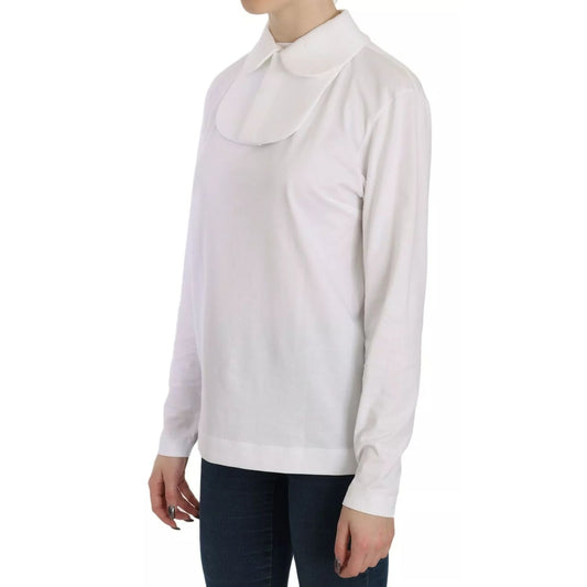 Dolce & Gabbana White Cotton Longsleeve Collared Blouse