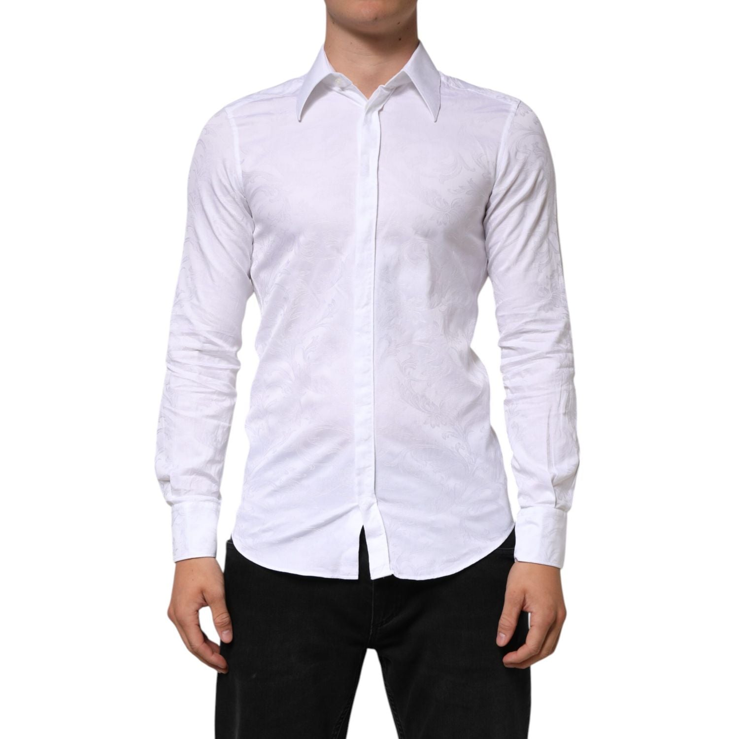 Dolce & Gabbana White Cotton MARTINI Paisley Jacquard Shirt