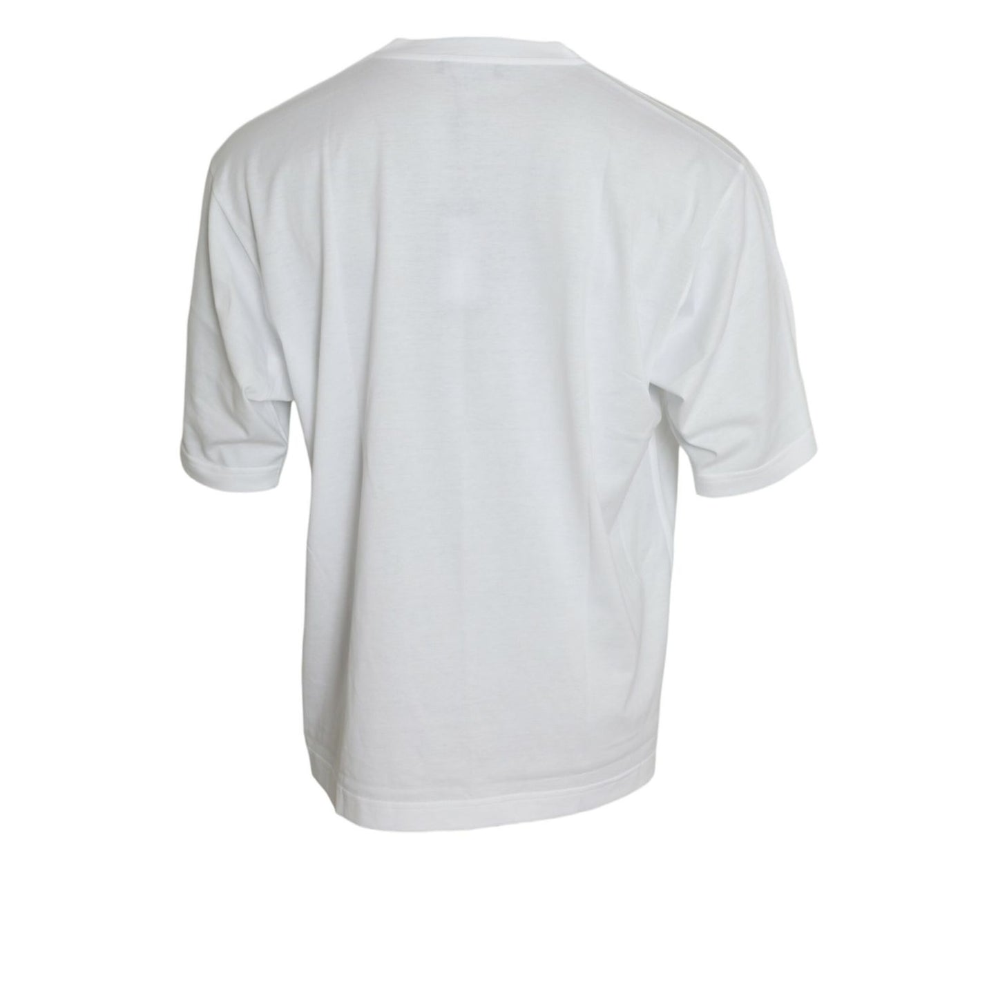 Dolce & Gabbana White Cotton Short Sleeves Crewneck T-shirt with logo details, made in Italy, back view.