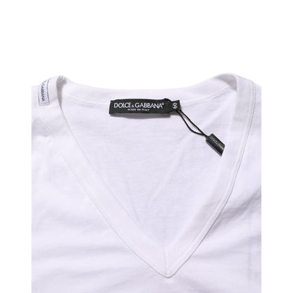 Dolce & Gabbana White Cotton V-Neck Short Sleeves T-shirt with tag detail