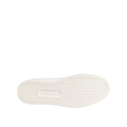 Sole view of Dolce & Gabbana White Crown Bee Leather Low Top Sneakers Shoes with rubber sole and logo detail, made in Italy.