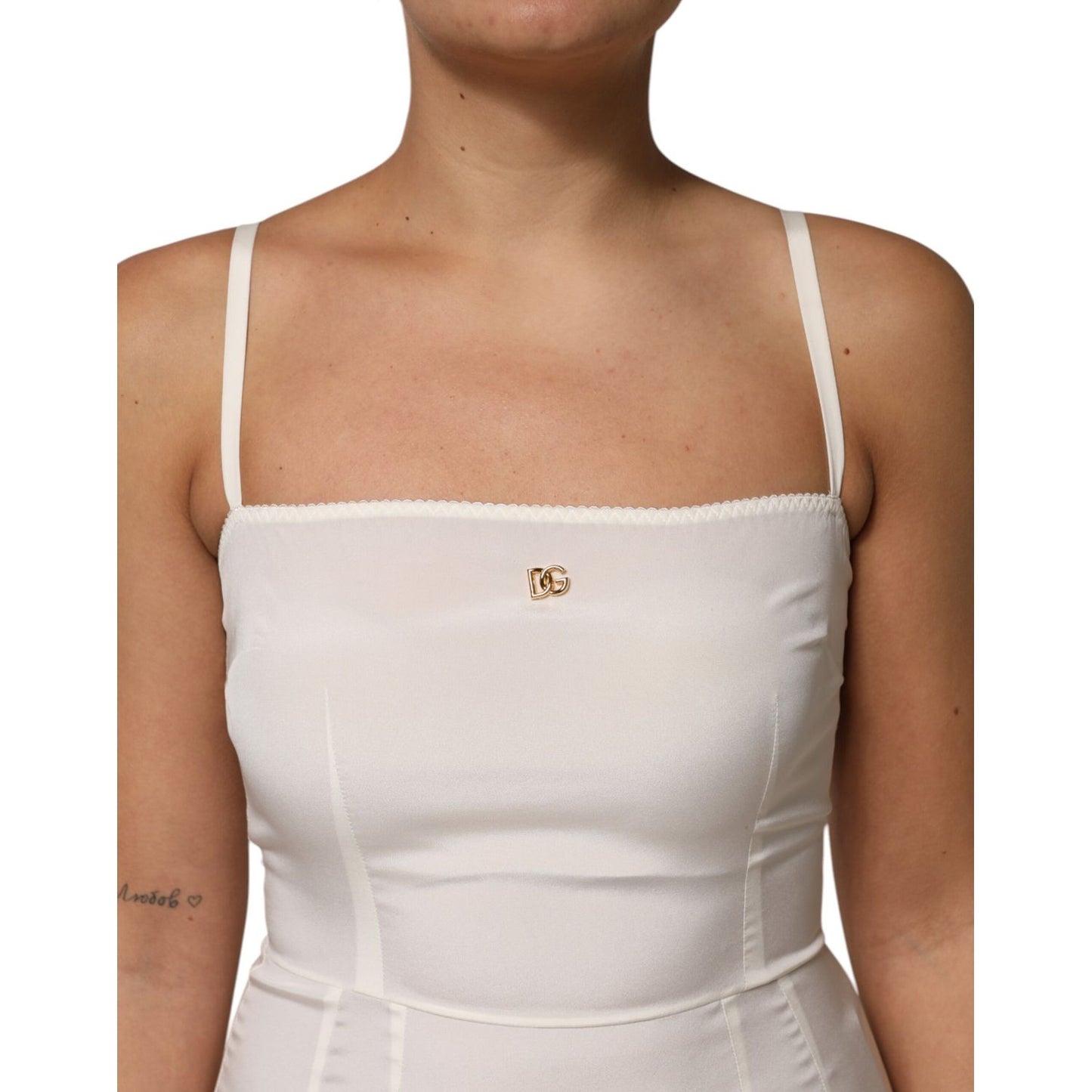 Dolce & Gabbana White Full Slip DG Logo Silk Dress Sleepwear