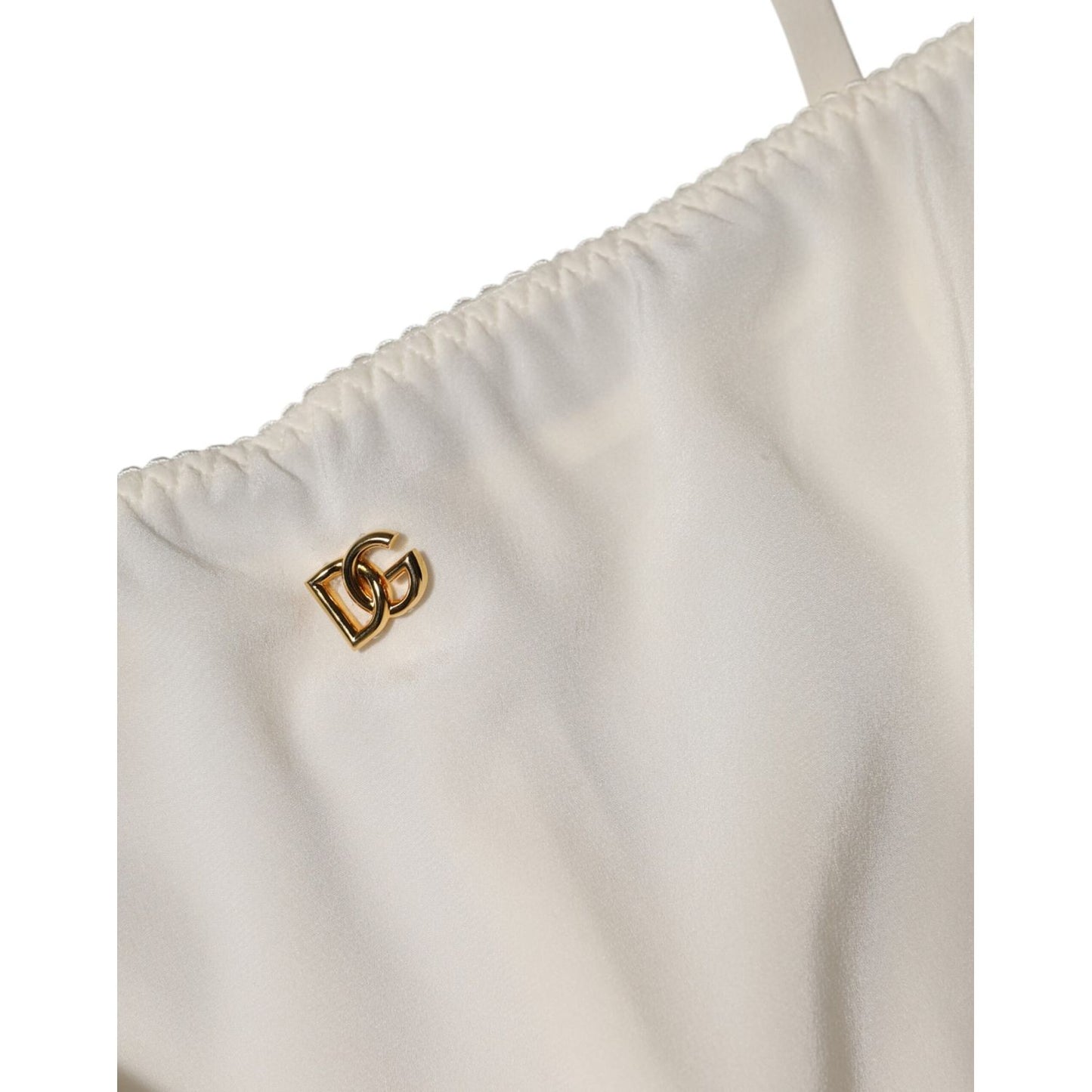 Dolce & Gabbana White Full Slip DG Logo Silk Dress Sleepwear