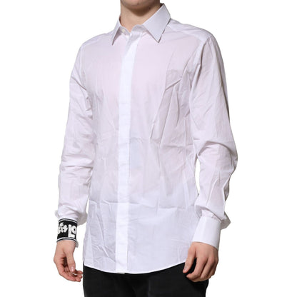 Dolce & Gabbana White GOLD Cotton Men Dress Formal Shirt