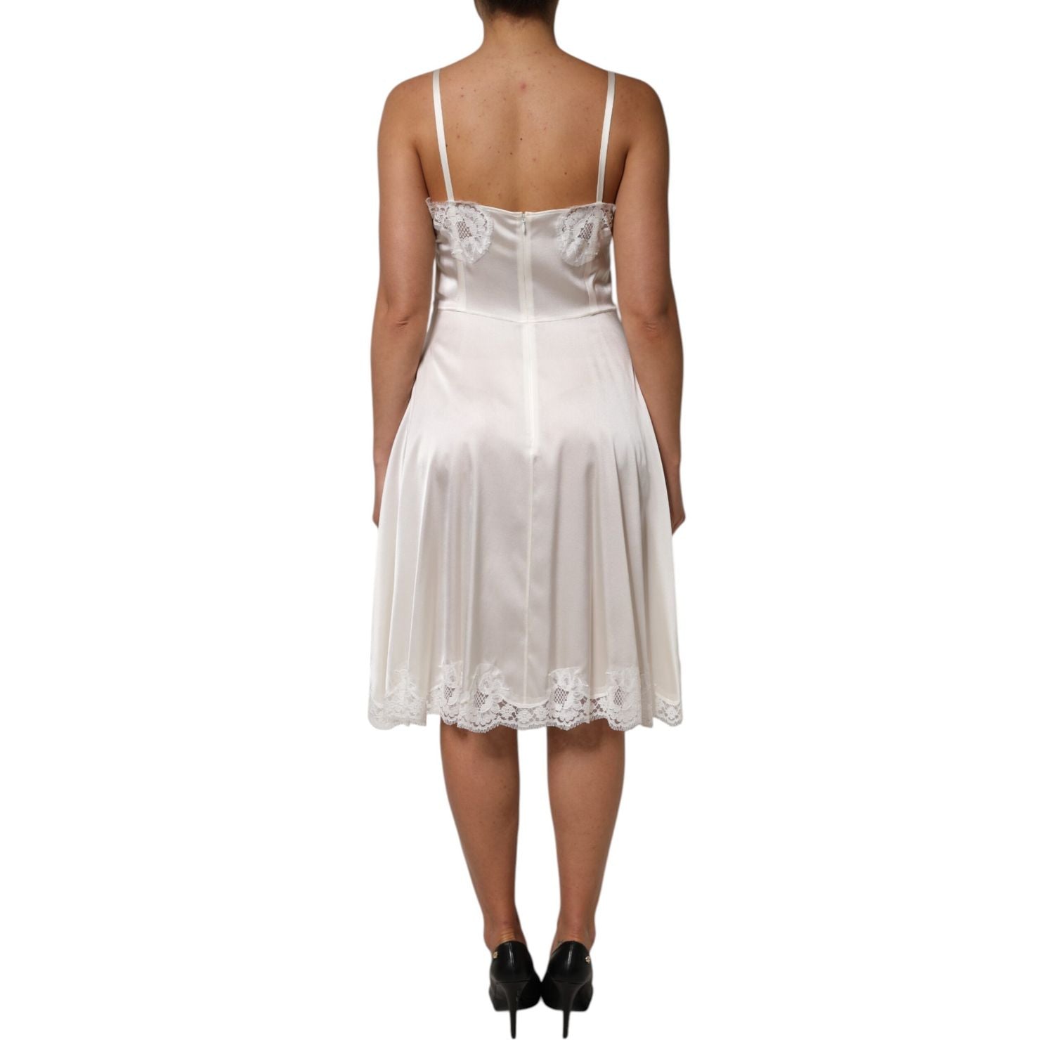 Dolce & Gabbana White Lace DG Logo Silk Dress Sleepwear