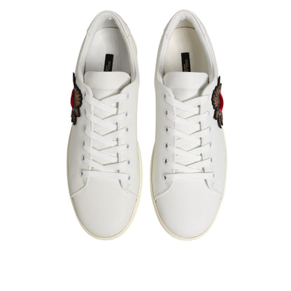 Dolce & Gabbana White Leather Sacre Heart Patch Sneakers Shoes