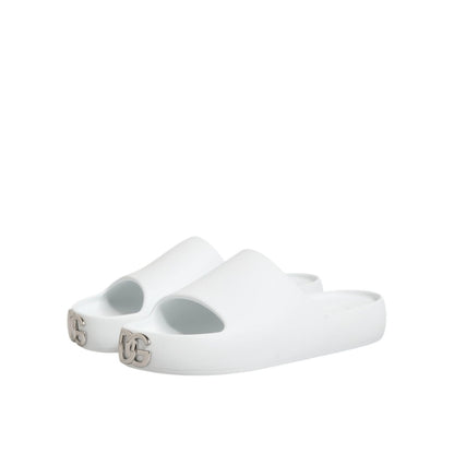 Dolce & Gabbana White Logo Slides Sandals Men Beachwear Shoes