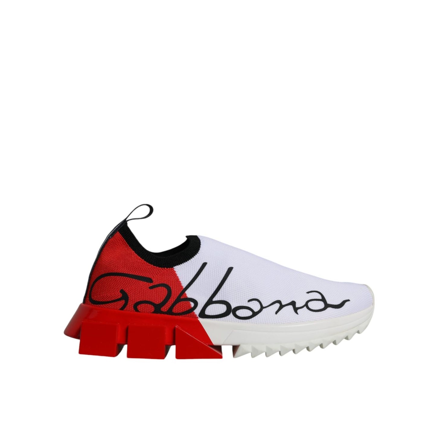 Dolce & Gabbana White Red Low Top Sorrento Men Sneakers Shoes with logo details and slight stain on left shoe.