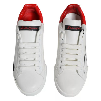 Dolce & Gabbana White Red Portofino Low Top Sneakers Shoes