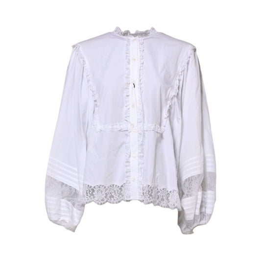 Dolce & Gabbana White Ruffled Lace Embellished Blouse Top