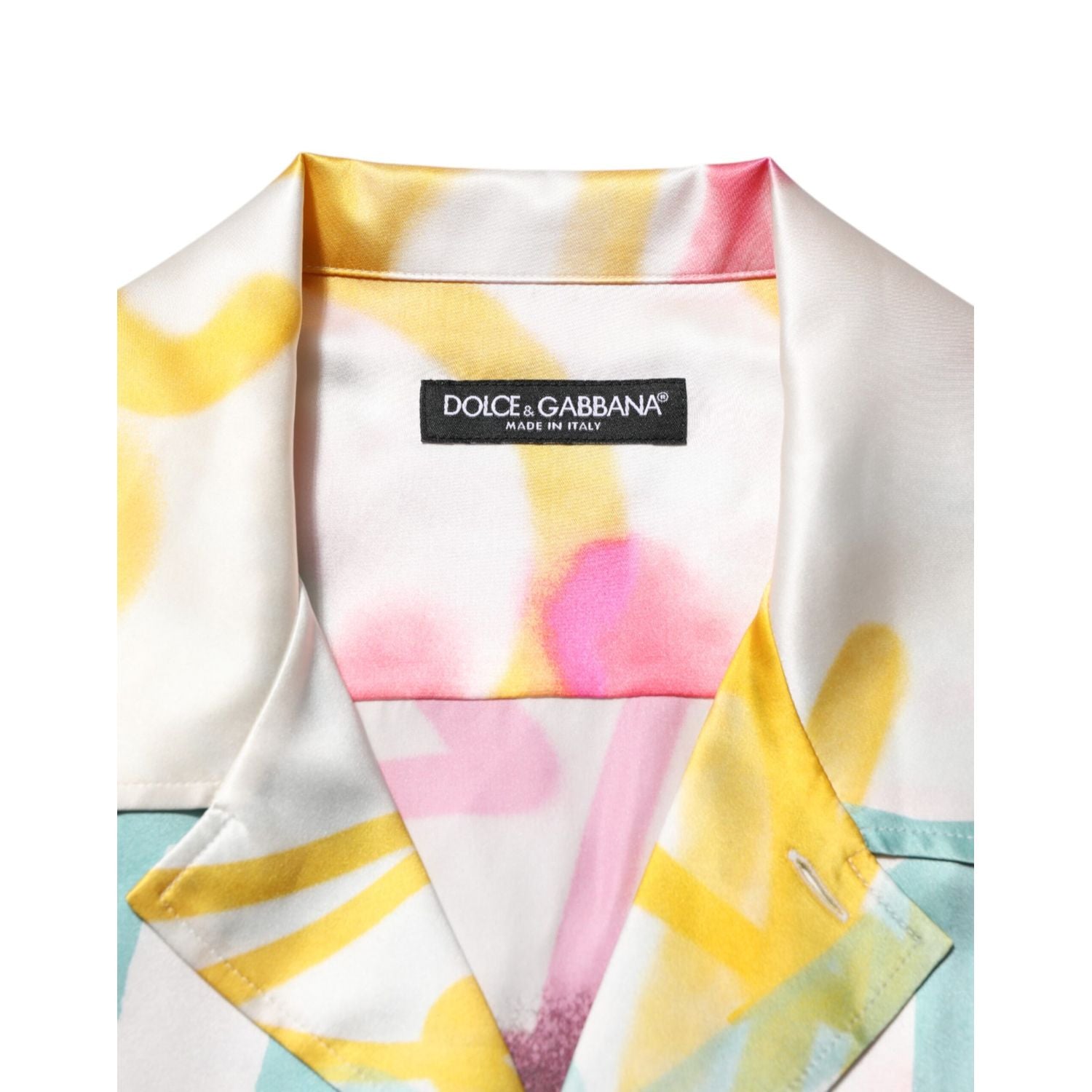 Dolce & Gabbana White Silk Hawaiian Graffiti Print Men Casual Shirt