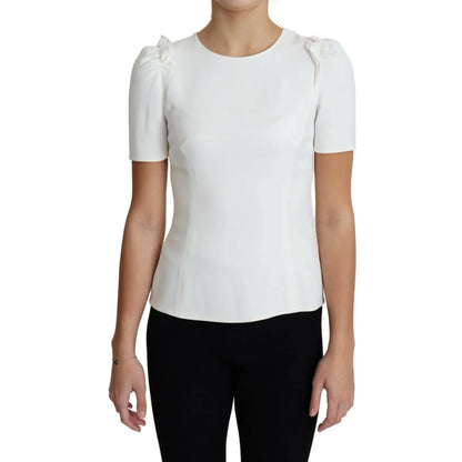 Dolce & Gabbana White Viscose Acetate Short Sleeve Blouse Top