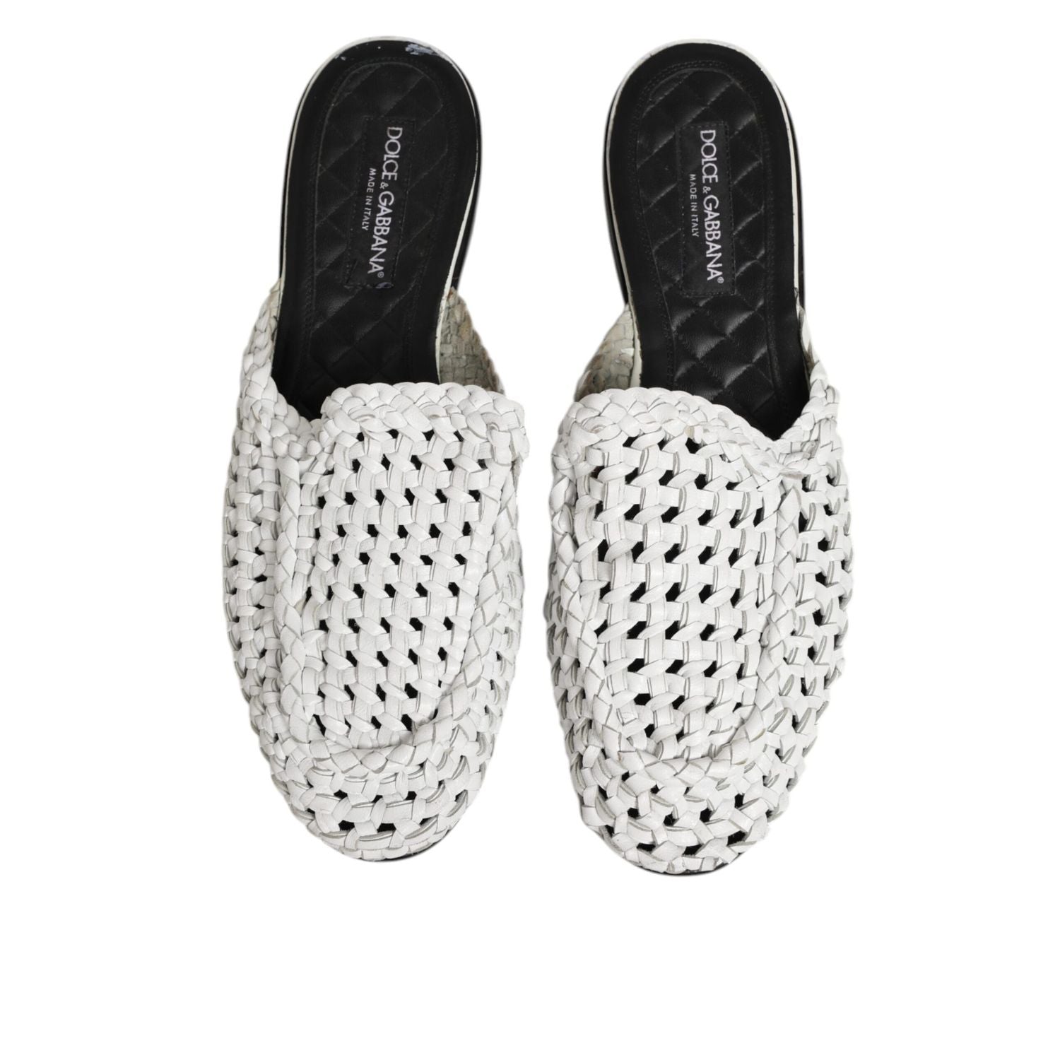 Dolce & Gabbana White Woven Slides MULES Men Sandals Shoes