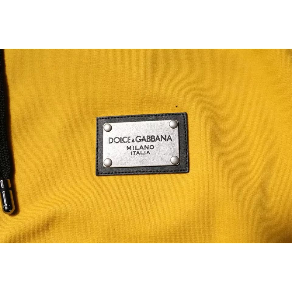 Dolce & Gabbana Yellow Logo Plaque Hooded Full Zip Sweater
