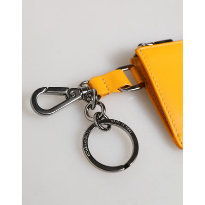 Dolce & Gabbana Yellow Orange Leather Credit Card Key Holder Clip On Wallet