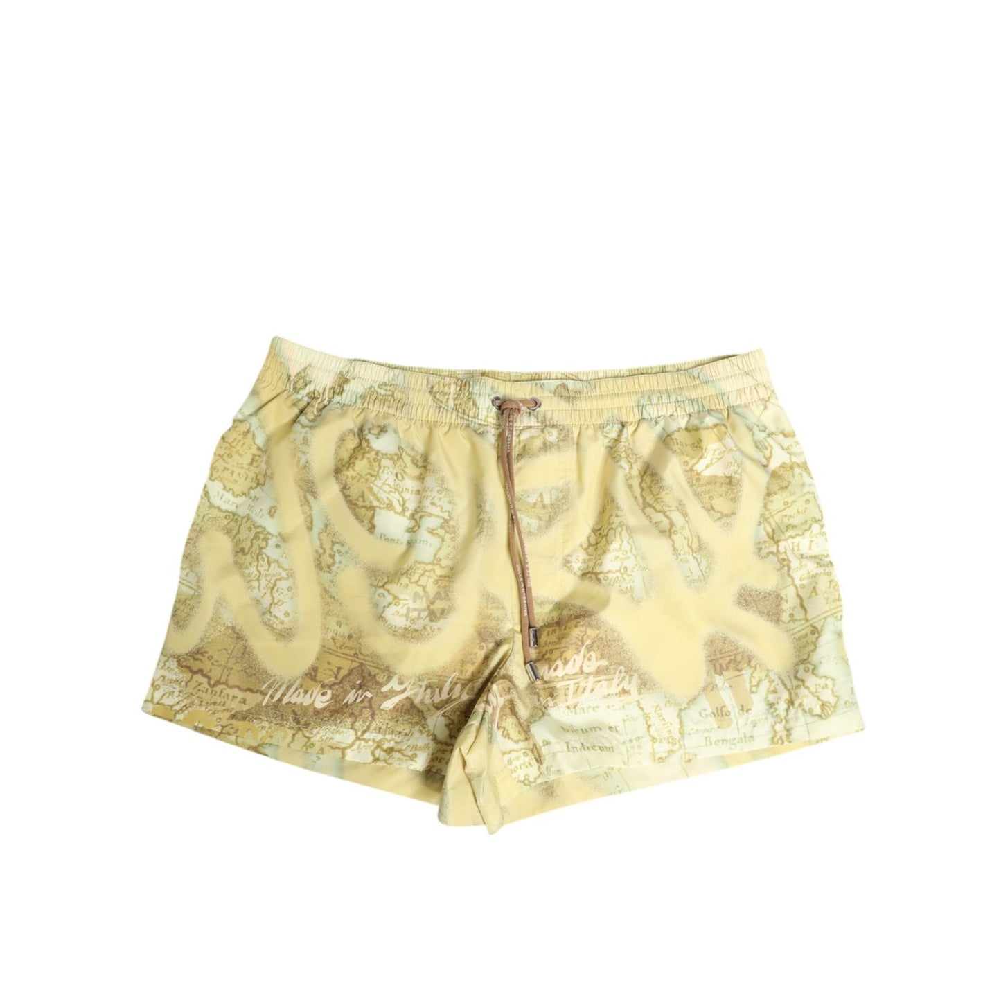 Dolce & Gabbana Yellow World Map Polyester Elastic Waistband Swimwear