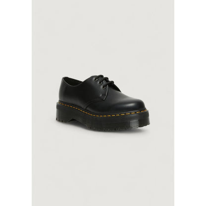 Dr. Martens Black Leather Lace-Up Boots with thick flat sole and classic design for style and comfort in any occasion.
