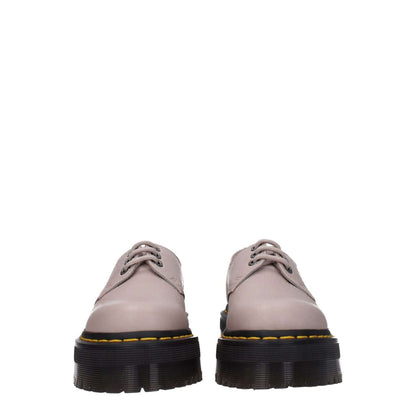 Dr. Martens Gray Leather Oxfords And Derbies with round toe and rubber sole, 4.5 cm mid heels, lace-up closure in taupe accent.