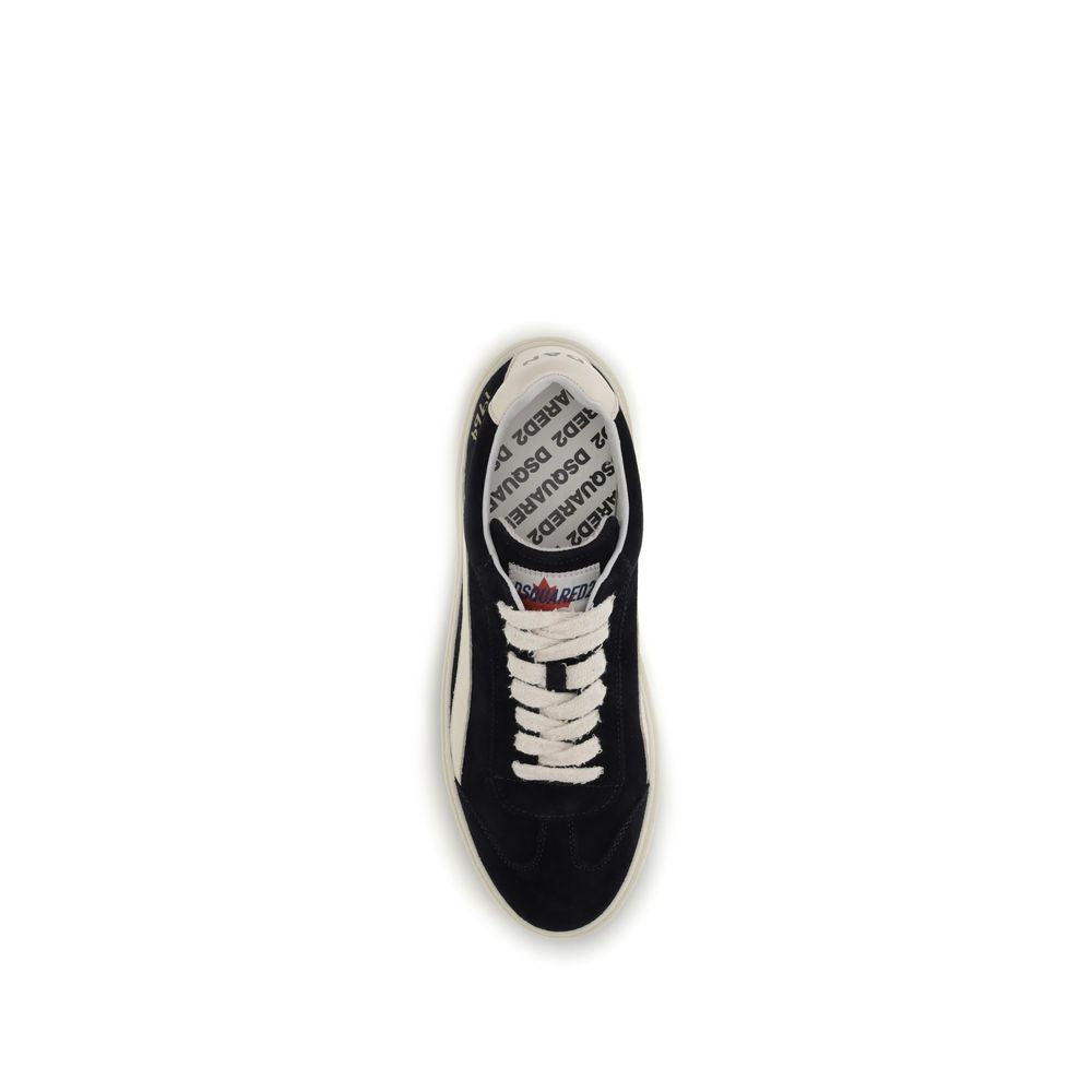 Top view of Dsquared² Black Calf Leather Bos Taurus Low Top Sneakers with suede design and branded insole.
